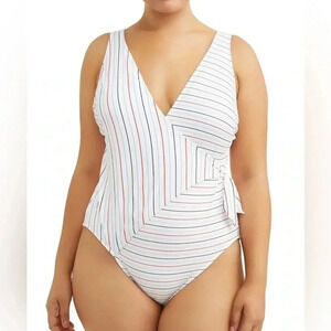 No Boundaries junior 17 artic white striped one- piece side knot tie